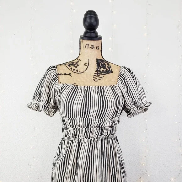 Show Me Your MuMu Sandra Smocked Off The Shoulder Striped Mini Dress Small - Picture 3 of 9